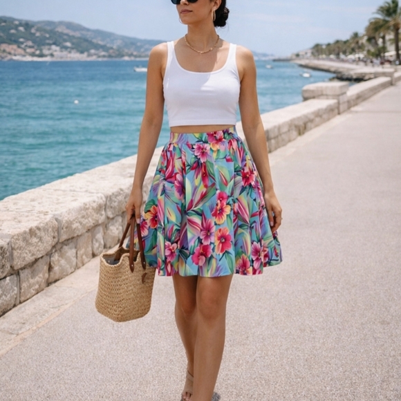 Vintage Dresses & Skirts - VINTAGE Large Pleat Floral Skirt